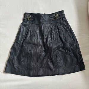 Genuine Leather pleated mini skirt